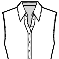 Black-and-white technical flat drawing of a Basic Shirt Collar with Stand Open.