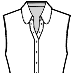 Black-and-white technical flat drawing of a Rounded Shirt Collar with Stand Open.