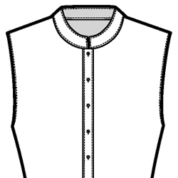 Black-and-white technical flat drawing of a Pointed Mandarin Collar (Touching).