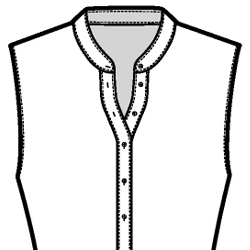 Black-and-white technical flat drawing of a Curved Mandarin Collar.